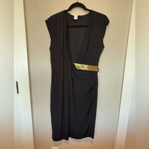Diane Von Furstenberg Black Midi Dress with Gold Detail - 6